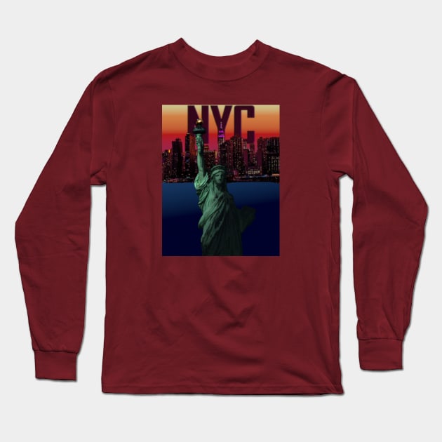 New York City, NYC Skyline, Statue of Liberty Long Sleeve T-Shirt by KZK101
